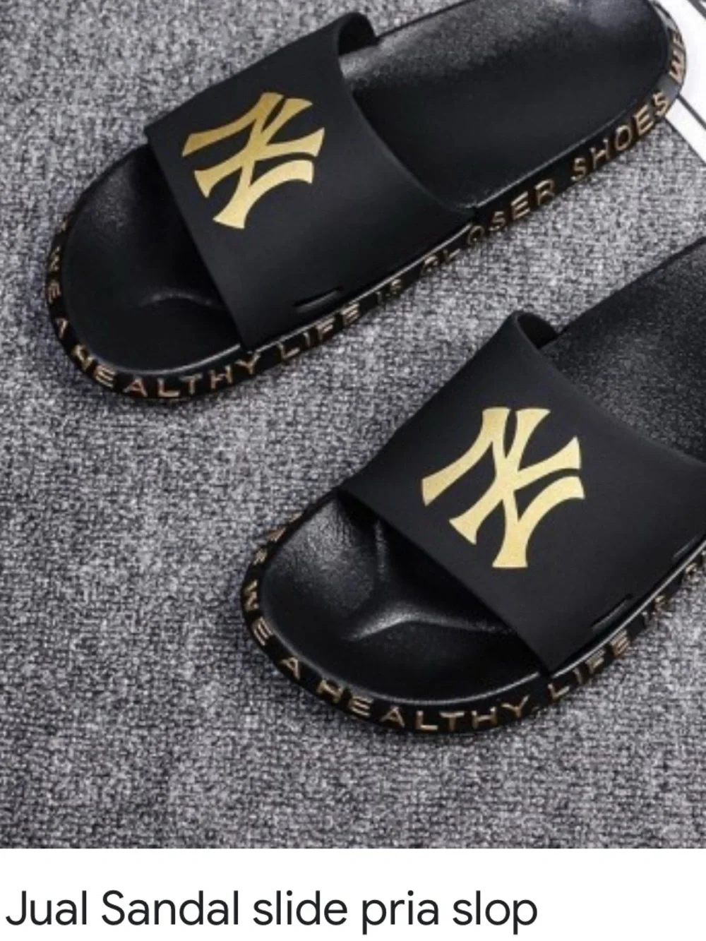 NWOT-Mens 9 NEW YORK YANKEE  Jual SANDAL black and gold Unique slides  flip-flop